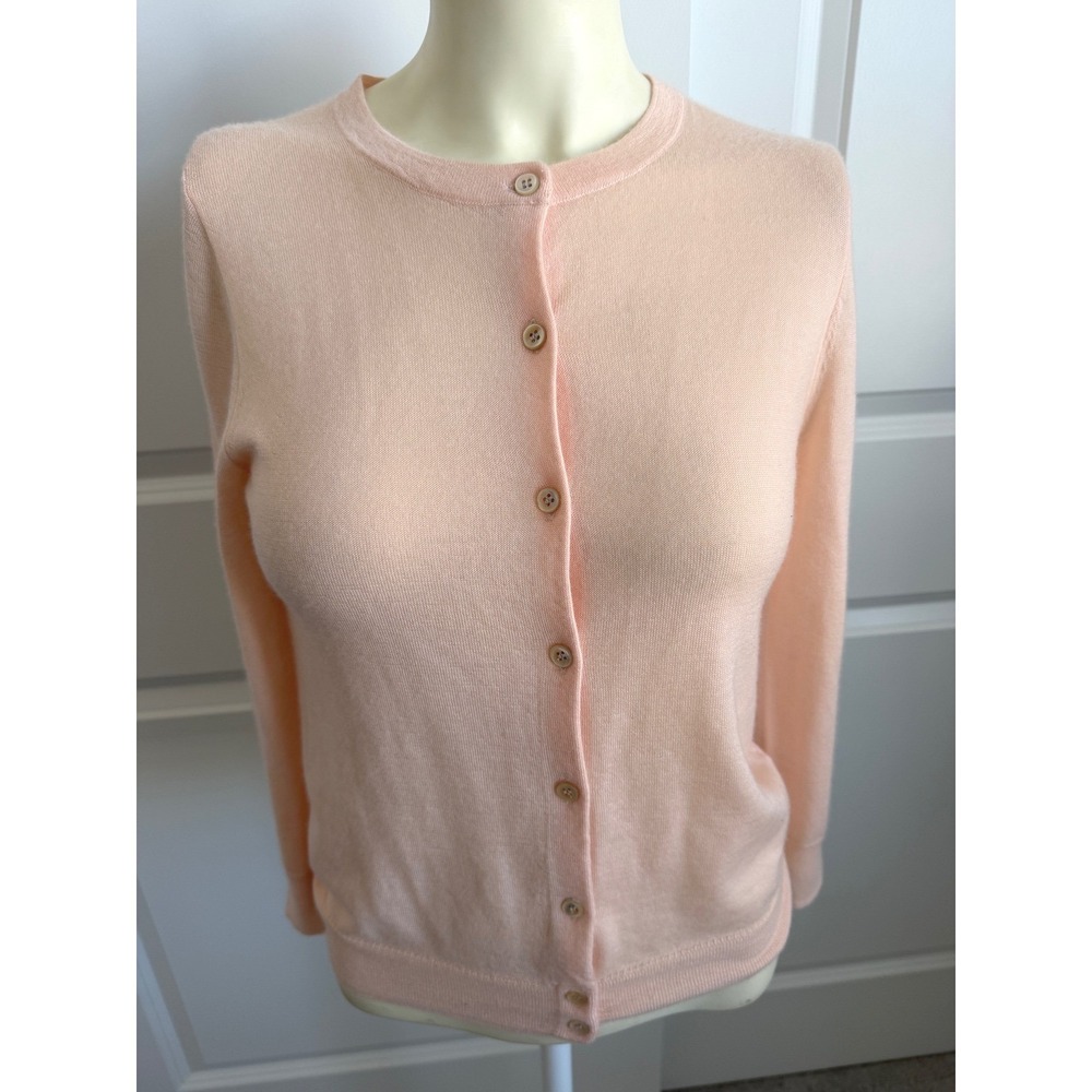 J.Crew Collection Italian Cashmere Cardigan Peach Pink Small Classic Crewneck